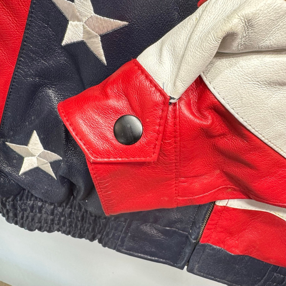 Vintage Leather USA Bomber Jacket American Flag Patriotic Stars & Stripes Moto - Picture 8 of 15